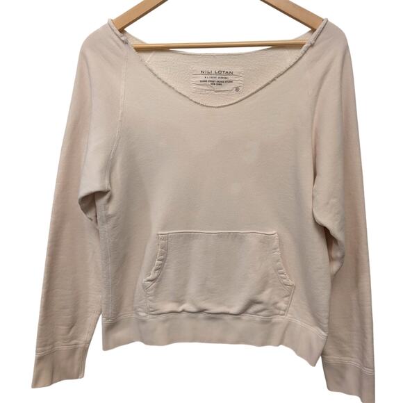 Nili Lotan Women's Distressed Wide V-Neck Sweatshirt Off White *Read - Picture 1 of 8